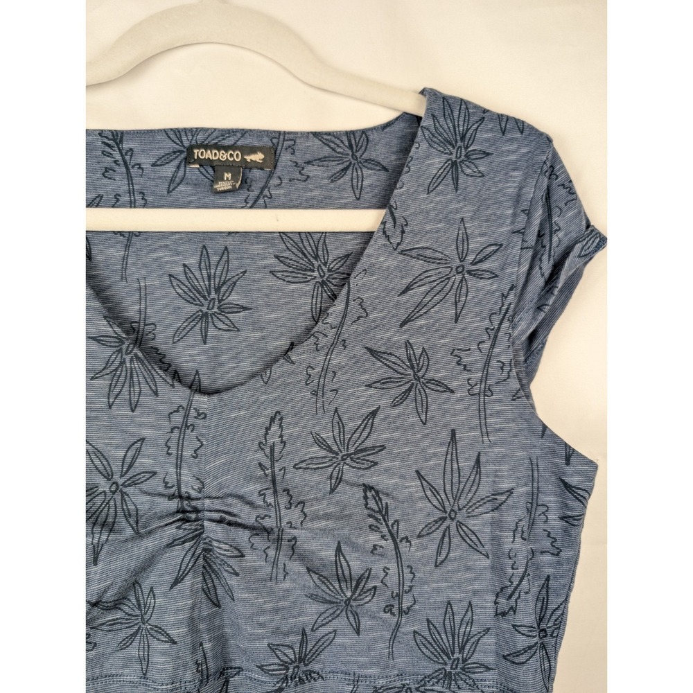 Toad Co Leaf Print Midi Dress Size M Blue Short Sleeve Pockets Casual Outdoor - Picture 3 of 10